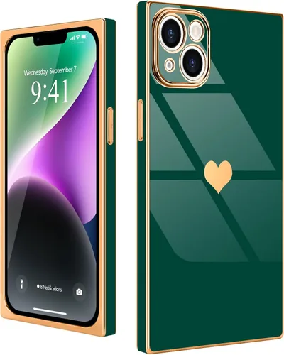 Miniatura 25 de Compatible con iPhone 12 Funda Rectangular Bonita Chapado Dorado Lujo Corazón de Amor Funda de Teléfono para Mujeres Niñas A Prueba de Golpes