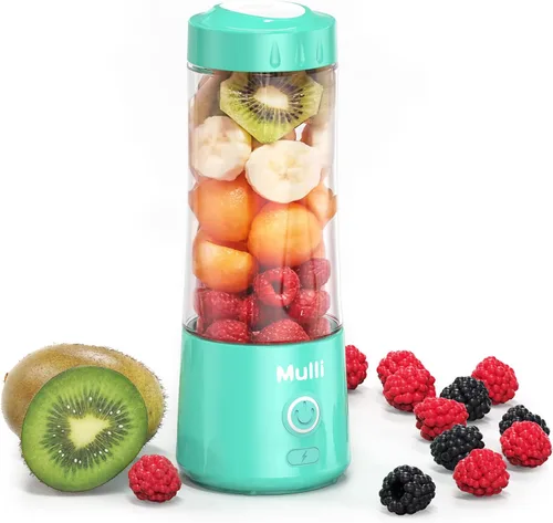Mulli Batidora portátil, mezclador personal recargable por USB para batidos y batidos, mini licuadora con seis cuchillas para alimentos de bebé, Azul