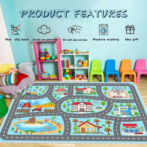 Miniatura 3 de Alfombra para niños, alfombra de coche para niños, tapete de juego, alfombra para coches de juguete para sala de juegos, aula, habitación de niños