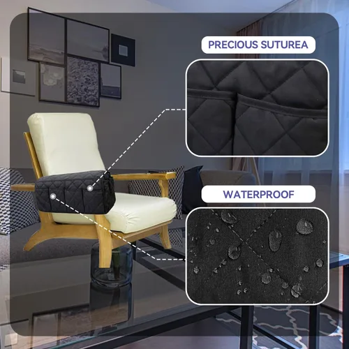 Miniatura 6 de MEHIDFY Organizador de sillón, organizador de reposabrazos de sofá impermeable, organizador de sillón reclinable antideslizante, soporte para mando