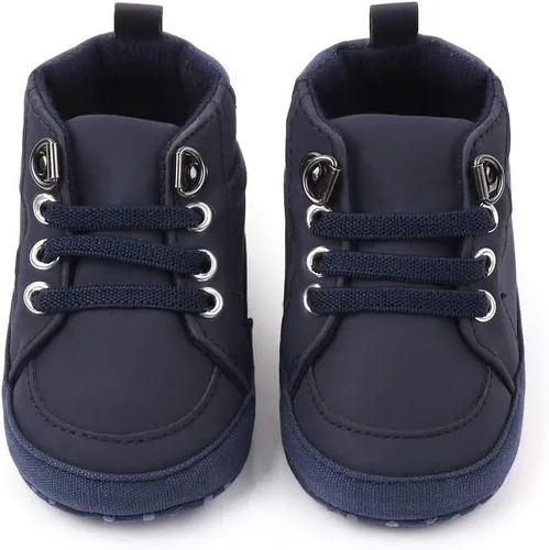 Miniatura 4 de Sekantrol Zapatos de cuna para recién nacidos, zapatos de bebé para niños y niñas, suela de goma suave, zapatos de moda de caña alta antideslizantes