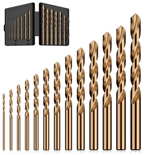 Juego de brocas de cobalto, 13 piezas M35 Juego de brocas de acero de alta velocidad de longitud Jobber para metal endurecido, acero inoxidable,