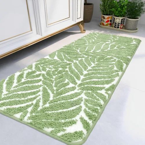 Miniatura 22 de Alfombra de Baño Azul - Alfombra de baño azul oscuro pequeña con hojas tropicales, antideslizante, lavable, para suelo de baño, bonita alfombra