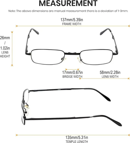 Miniatura 4 de Calabria 308 gafas de lectura plegables +0.50 negro hombres mujeres delgado plegable bolsillo lector resorte bisagra gafas compacto w/caso