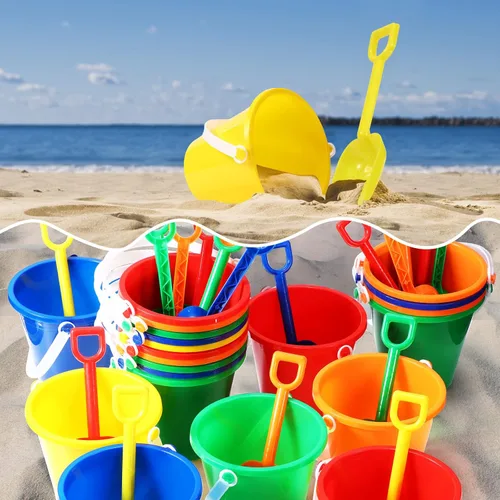 Miniatura 5 de Woanger Juego de 36 cubos de playa, cubos y palas, juego de arena de 5 pulgadas, cubos de playa de plástico coloridos, kit de castillo de arena