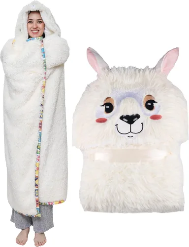 Miniatura 11 de Manta con capucha de perezoso – Cálida y acogedora manta de gran tamaño con guantes de mano de garras de perezoso – Manta con capucha de sherpa