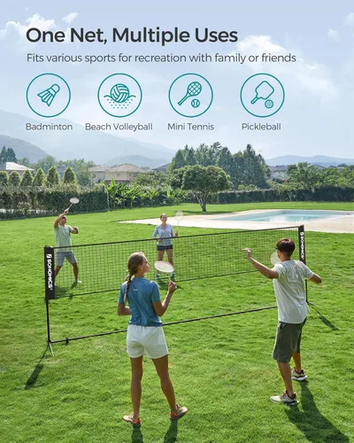 Miniatura 2 de SONGMICS - Red de bádminton ajustable en altura, red de voleibol, red de pickleball para tenis junior, niños, cancha interior y exterior, red Negro