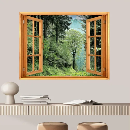 Miniatura 26 de SIGNWIN Adhesivo de pared removible/mural de pared para ventana, vegetación exuberante y árboles iluminados por el sol, fotografía, realismo