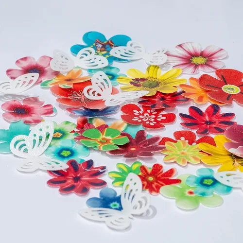 Miniatura 2 de Flores comestibles, hojas comestibles y mariposas comestibles blancas, papel de oblea, decoración de cupcakes para decorar papel de arroz