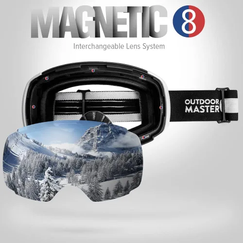 Miniatura 2 de OutdoorMaster Gafas de esquí PRO – sin marco, lente intercambiable, 100% protección UV400, gafas de nieve para hombres y mujeres A11-marco blanco