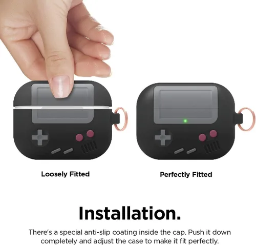 Miniatura 4 de elago AW5 - Funda compatible con AirPods Pro, diseño clásico de consola de juegos portátil con llavero, construcción de silicona duradera, Negro