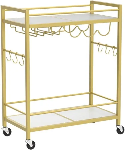 Miniatura 4 de TUTOTAK Carrito de bar, carrito de servicio para el hogar, carrito de bebidas, estante de cocina móvil con estante para vino y soporte para vidrio