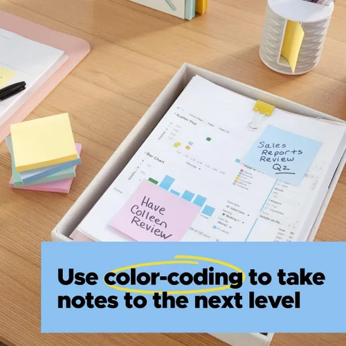 Miniatura 8 de Post-it - Notas superadhesivas de papel 100% reciclado, 3 x 3 pulgadas, 24 blocs, 70 hojas por bloc, pasteles Wanderlust, suministros de regreso a