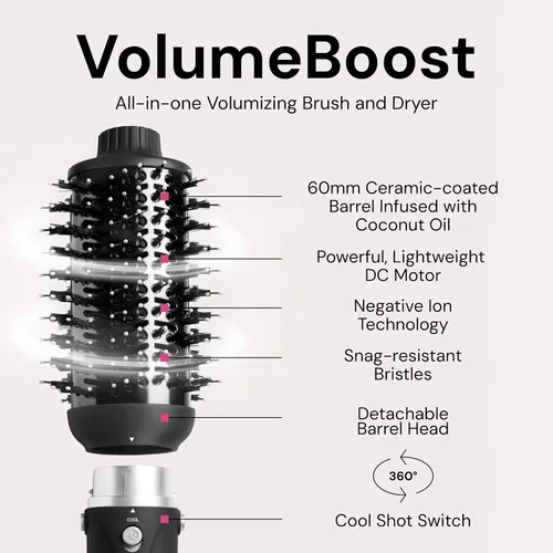 Miniatura 2 de L'ANGE HAIR VolumeBoost 60mm 2-en-1 Cepillo Secador Voluminizador Cerámico Secado Rápido y Estilo para Peinados Voluminosos Sin Frizz Barril