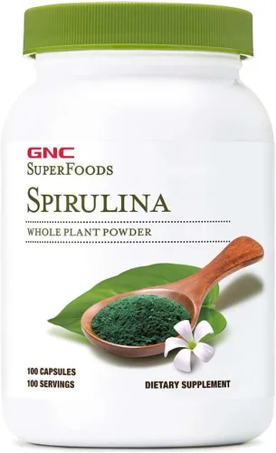 GNC SuperFoods - Cápsulas de espirulina en polvo para plantas enteras, 100 cápsulas, 100 porciones
