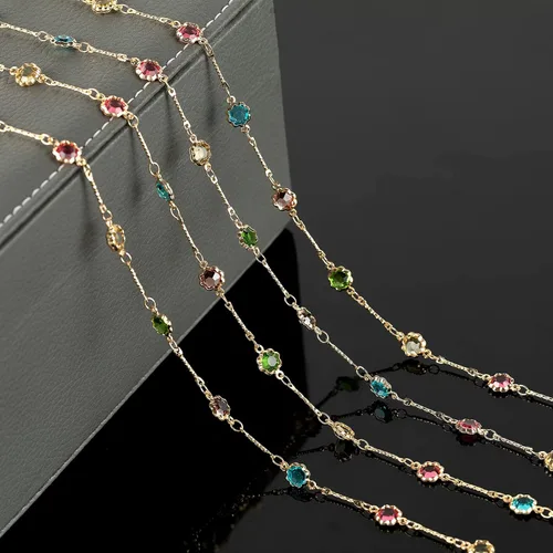 Miniatura 5 de Cadenas chapadas en oro de 16.4 pies para hacer joyas, cadena de diamantes de imitación de colores mixtos, pulseras, collar, cadena de tobillera, a
