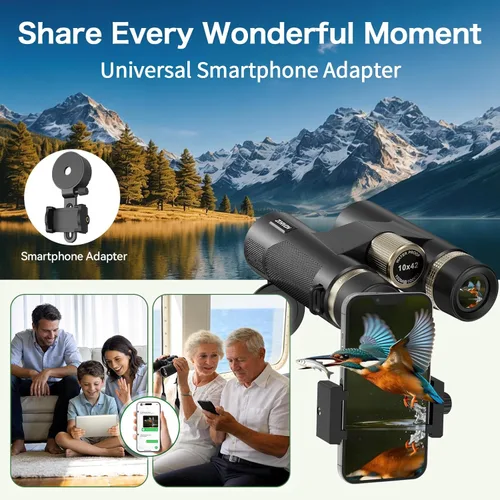 Miniatura 8 de Prismáticos HD de 10 x 42 para adultos, prismáticos de alta potencia con prisma BAK4, visión de poca luz, fácil enfoque, binoculares impermeables
