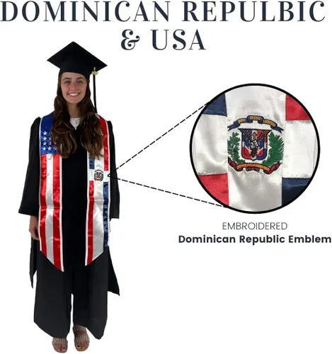 Miniatura 2 de Cappe Diem Estola de banda de graduación de dos banderas (Estados Unidos + Internacional)