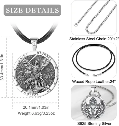 Miniatura 168 de EUDORA Collar de plata de ley 925, San Cristóbal y San Benito, San Miguel, Virgen María, San Judas Tadeo, Cruz de Buen Pastor y Arcángel, Medalla