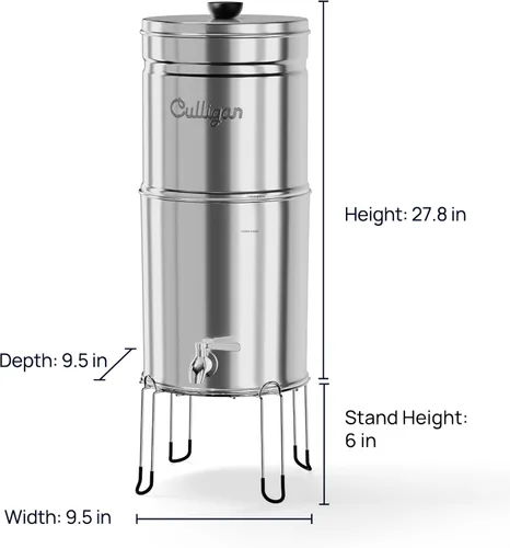 Miniatura 8 de Culligan MaxClear 2.25 Gallon Gravity Water Filter System, Brushed Stainless-Steel Countertop Water Filter NSF/ANSI Certified to Reduce