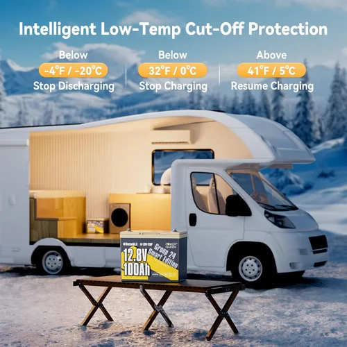 Miniatura 2 de Power Queen Batería LiFePO4 de 12 V 100 Ah, batería de litio Bluetooth de 12 voltios RV con protección a baja temperatura, batería de ciclo profundo