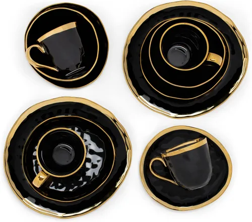 Miniatura 2 de Elanze Designs Juego de vajilla de 16 piezas de platos, tazones y tazas de porcelana cerámica con burbuja metálica - Servicio para 4, negro