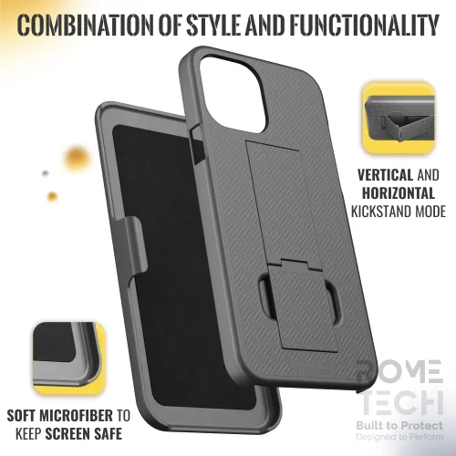 Miniatura 4 de Funda diseñada para iPhone 12 Mini con funda de clip para cinturón, funda con función atril, color negro