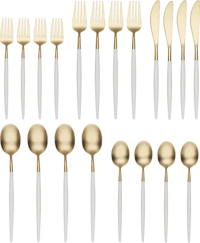 Miniatura 2 de Cambridge 306320Ckg12Ds Mazzy Gold - Juego de cubiertos de 20 piezas con mango blanco