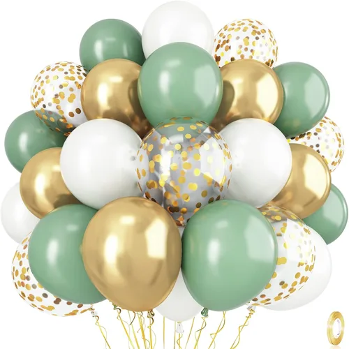 Miniatura 28 de Globos de látex de confeti azul turquesa, azul claro, menta, verde, plateado y blanco, juego de globos de látex de confeti, azul aguamarina, blanco