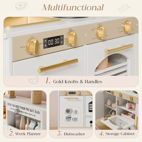 Miniatura 5 de Juego de cocina para niños, juego de cocina con 21 accesorios divertidos, juego de cocina de juguete con electrodomésticos realistas, almacenamiento