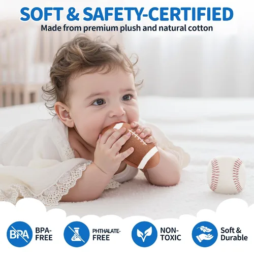 Miniatura 5 de Juguetes para Bebés Niños de 6-12 Meses – My First Sports Bag Juguetes Musicales para Bebés con 4 Pelotas Sensoriales – Baloncesto, Fútbol