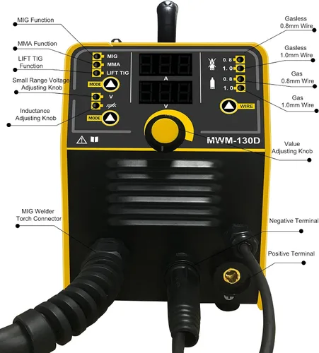Miniatura 3 de Soldador MIG, soldador multiproceso sin gas de doble voltaje de 110/220 V, alambre sólido 4 en 1/flujo MIG/Stick ARC/Lift TIG, IGBT Inverter