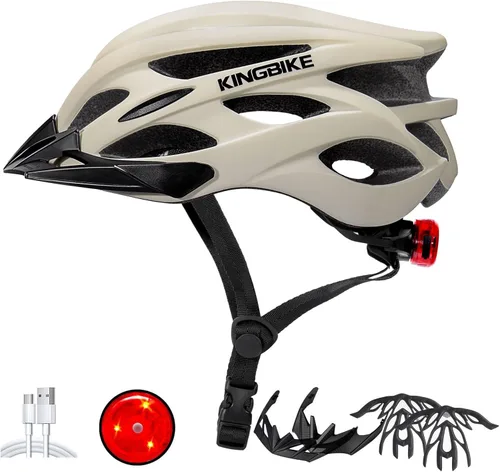 Miniatura 8 de KINGBIKE - Casco de bicicleta para adultos, hombres, mujeres y jóvenes, para ciclismo en carretera y montaña, con luz recargable por USB