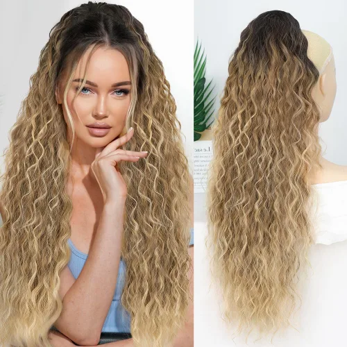 Miniatura 23 de ALXNAN Cola de caballo con clip de garra, extensión de cola de caballo marrón oscuro de 26 pulgadas para mujer, extensiones de cabello sintético