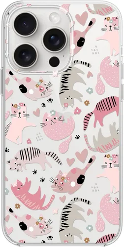 Miniatura 35 de Blingy's Funda para iPhone 15 Pro, lindo estilo de gato con patrón de flor de cerezo divertido diseño de animales de dibujos animados, funda Gato