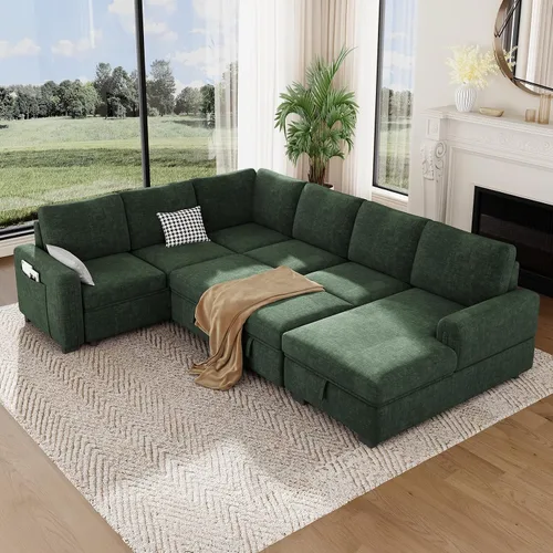 Miniatura 16 de Vesgantti Sofá Seccional con Cama de 88.4" con Cama Extraíble, Sofá Seccional Modular en Forma de L de 5 Asientos con Almacenamiento, Cómodo Sofá