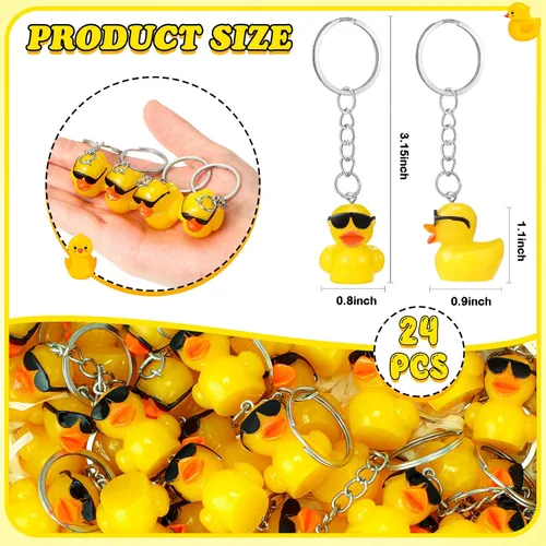 Miniatura 3 de Roowest 24 llaveros de pato miniatura a granel, regalos de fiesta de patos en miniatura 3D, bonitos llaveros pequeños de resina amarilla con dijes