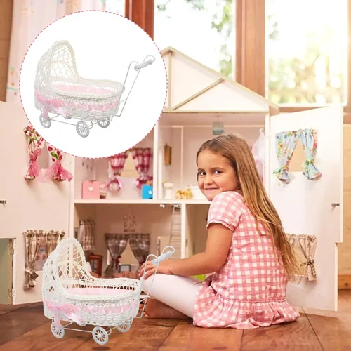 Miniatura 7 de Cesta de mimbre de mimbre de imitación para cochecito de bebé, con forma de carrito, cesta multiusos de caramelo para baby shower, fiesta
