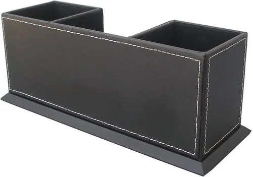 Miniatura 9 de KINGFOM Organizador de escritorio para suministros de oficina, caja de almacenamiento de piel sintética, 4 compartimentos divididos para bolígrafos
