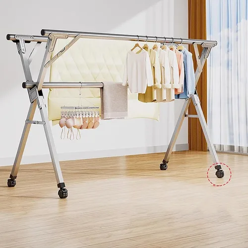 Miniatura 3 de Estante de secado de ropa de acero inoxidable de 94 pulgadas, perchero plegable para ropa, perchero de ropa ajustable de longitud ajustable