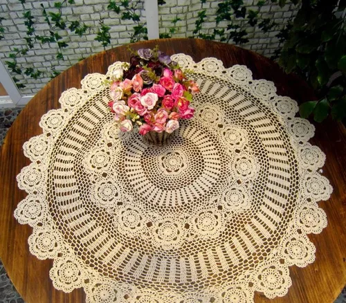 Miniatura 8 de Damanni Mantel de encaje de ganchillo hecho a mano de algodón blanco para mesa, redondo, 35 pulgadas