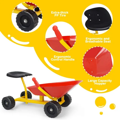 Miniatura 3 de Costzon - Carretilla de arena para niños, juguete de caja de arena para exteriores con mango ergonómico y 4 ruedas, herramienta de juego de jardín