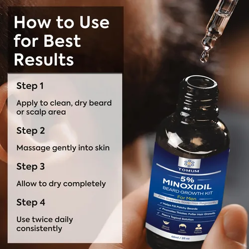 Miniatura 6 de TOMUM Kit de crecimiento de barba de minoxidil al 5% para hombres, suero para el crecimiento del cabello y la barba, ayuda a llenar las barbas