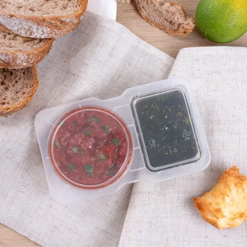 Miniatura 3 de Futura - Recipientes para aperitivos de 5 onzas, 100 recipientes para salsa para microondas, 2 compartimentos, tapa con bisagras, vasos de plástico