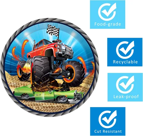 Miniatura 3 de OXYLIPO Paquete de 24 platos de papel de postre Monster Truck de 9 pulgadas, platos redondos desechables para automóvil, platos de fiesta, baby
