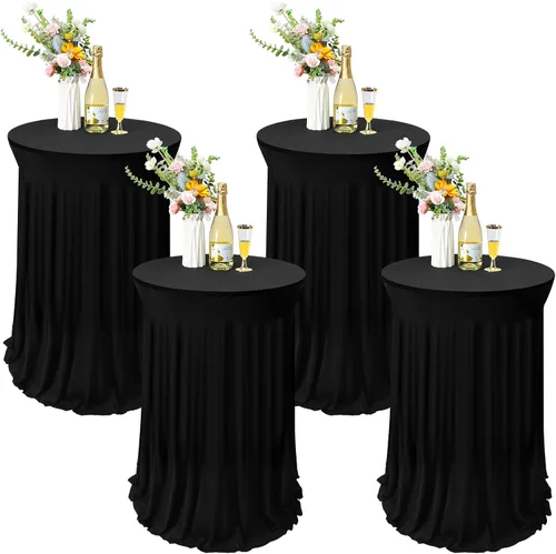 Tegeme 4 paquetes de manteles redondos de elastano para mesa de cóctel con falda de 32 x 43 pulgadas, mantel redondo de elastano elástico para mesa