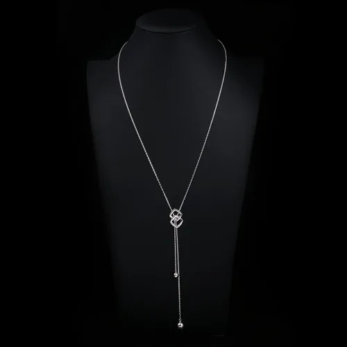 Miniatura 2 de DAOCHONG Collar largo de plata de ley S925 con borla redonda para mujer, 30 pulgadas (cadena ajustable), Plata esterlina