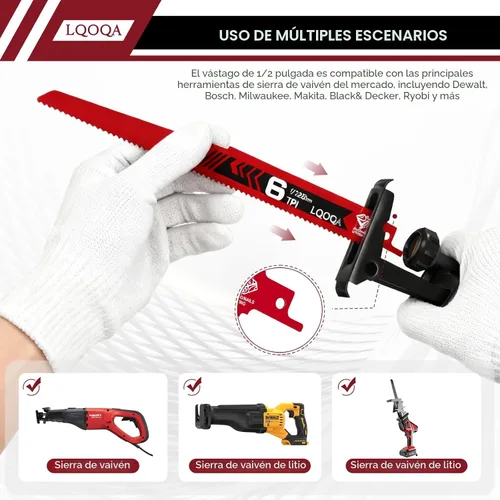 Miniatura 7 de Juego de hojas de sierra recíproca bimetálicas de 12 piezas, hojas de sierra premium de 6, 8 y 9 pulgadas para cortar madera y metal con caja