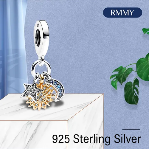 Miniatura 2 de RMMY Dije de plata de ley 925 de Mickey 100 para pulsera, collar, colgante de sirena viajando por el universo para mujeres y niñas, regalos
