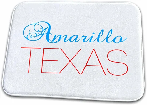 3dRose Alfombra de baño para baño, color amarillo, Texas, rojo, texto azul. Diseño patriótico de ciudad natal Alexis Design - American Cities Texas